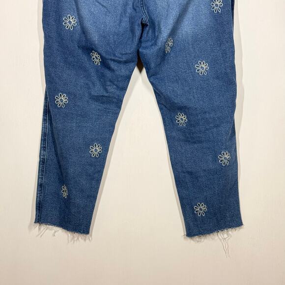 Hollister Mom Jeans Sz 31 Short Blue Embroidered Floral Curvy High Rise Raw Hem - Picture 6 of 10